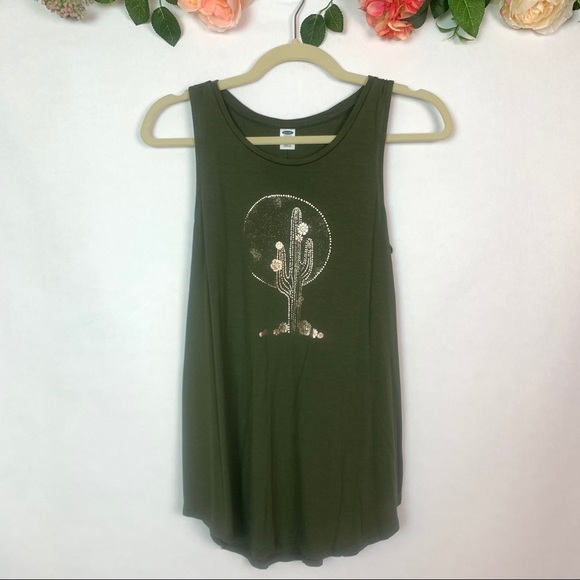 Old Navy Cactus Tank Top Shirt Green Gold Small - Picture 4 of 11